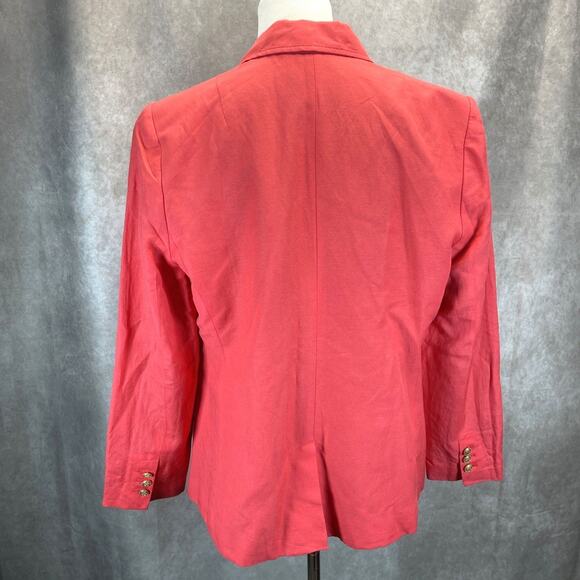 Banana Republic Linen Blend Women's 14 Coral Military Blazer Jacket Gold Buttons - Picture 5 of 12